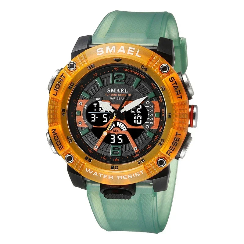 SMAEL 8058 Waterproof  Male Clock Digital LED Display Quartz Analog Stopwatch Fashion Clock  Men Watch Sport Watches